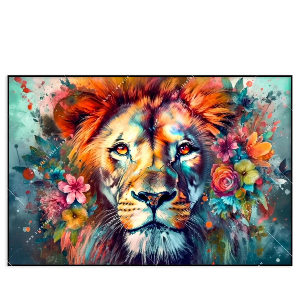 - 🖼️ Querformat XXL-Wandbild - im Design Löwe Picoration® Floraler – Wall Big